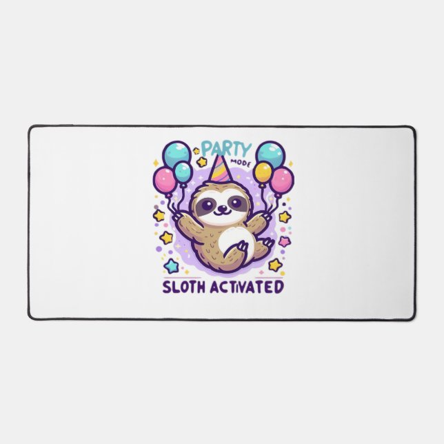 Party Mode Sloth Activated Birthday Balloon Sloth  Desk Mat (Front)