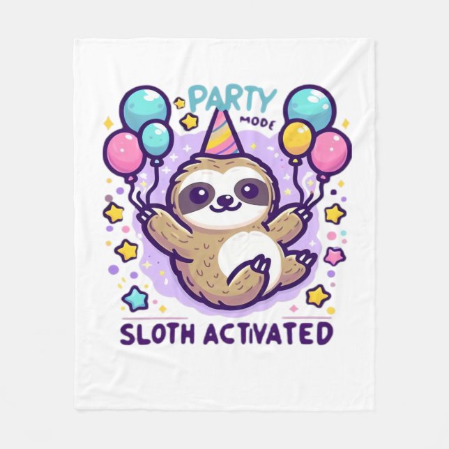 Party Mode Sloth Activated Birthday Balloon Sloth  Fleece Blanket (Front)
