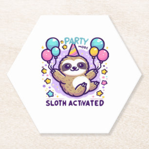 Party Mode Sloth Activated Birthday Balloon Sloth  Paper Coaster