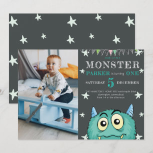 Party Monster Kids Birthday Photo Invitation