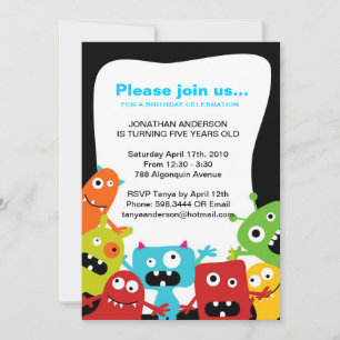 Party Monsters   Boys Birthday Party Invitation