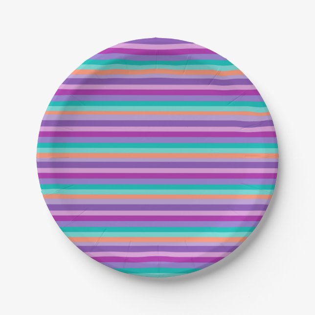 Party Mood Purple Stripes  Paper Plates 7 in (Front)