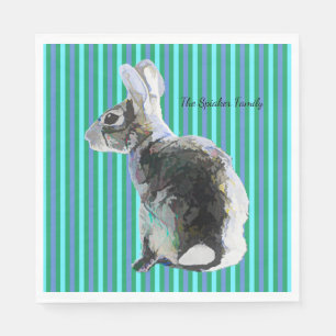 Party Napkin with Bunny on Striped Blue Background