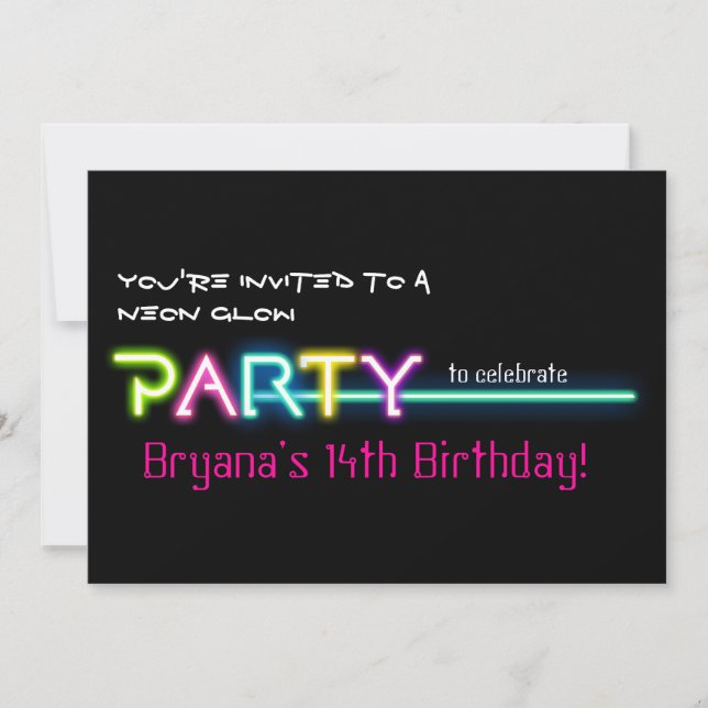 PARTY Neon Glow Lights Rave Club Party Invite (Front)