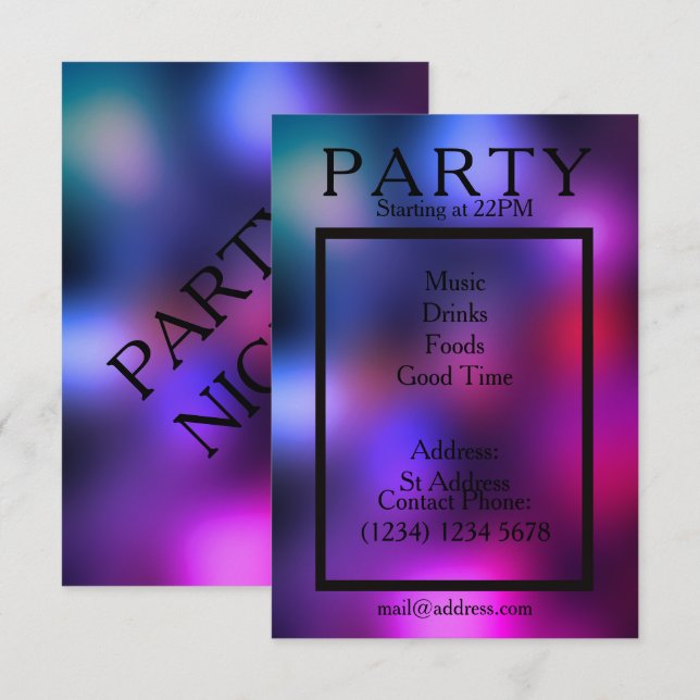 Party night cool smooth club style invitation (Front/Back)
