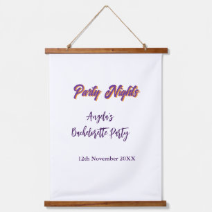 Party nights bachelorette party name date purple hanging tapestry