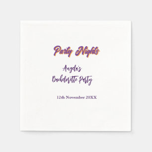 Party nights bachelorette party name date purple napkin