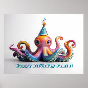 Party Octopus - Cute Birthday Design  Poster