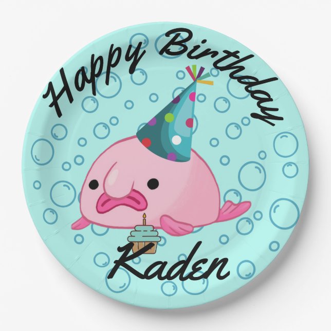Party on Birthday Blobfish Paper Plate (Front)
