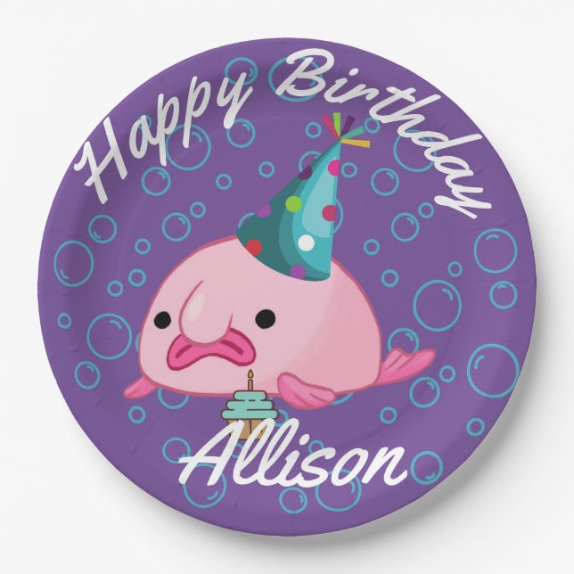 Party on Birthday Blobfish purple Paper Plate (Front)