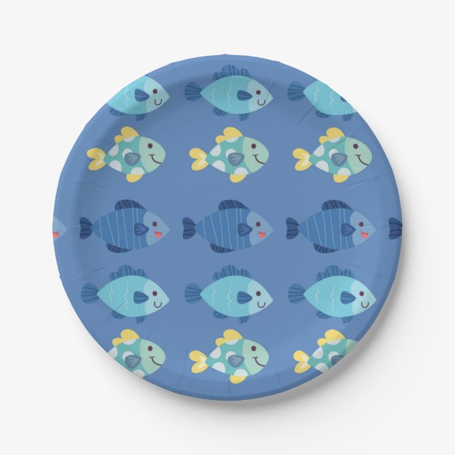 Party Paper Plates - Multi Coloured Fish (Front)