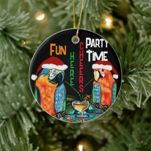 PARTY PARROTS   CERAMIC ORNAMENT
