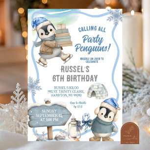 Party Penguin Arctic Animal Birthday Invitation