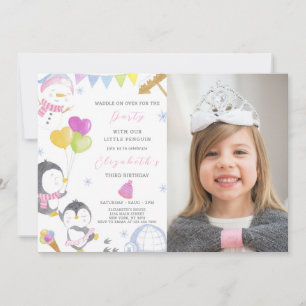Party Penguin Birthday Invitation With Photo
