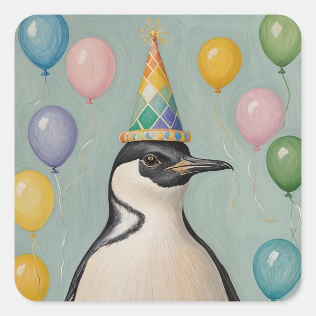 Party Penguin Square Sticker (Front)