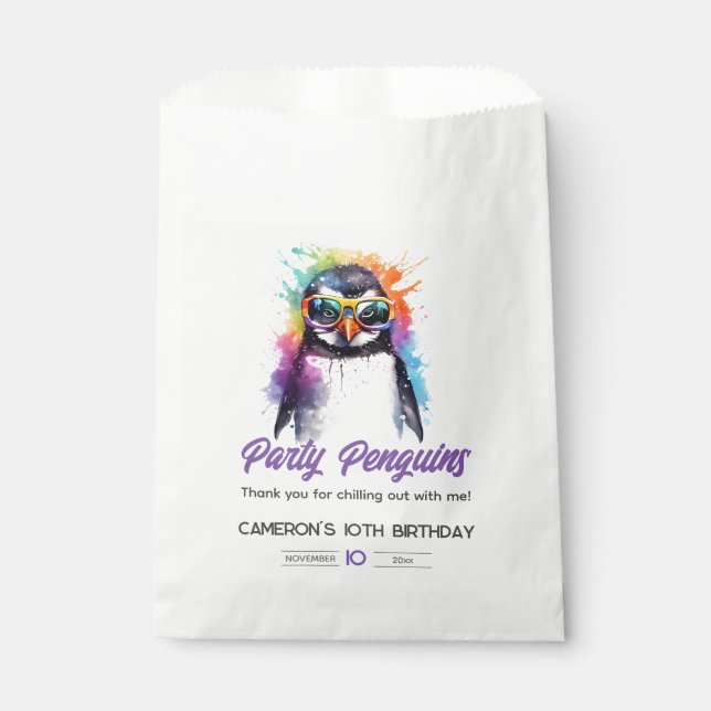 Party Penguin sunglasses, kid's birthday Favour Bag (Front)