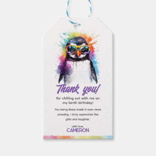 Party Penguin sunglasses, kid's birthday Gift Tags