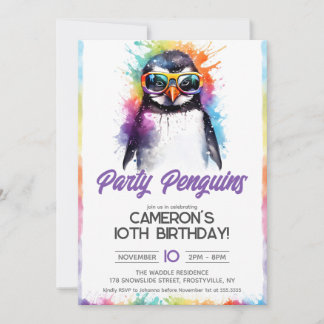 Party Penguin sunglasses, kid's birthday  Invitation