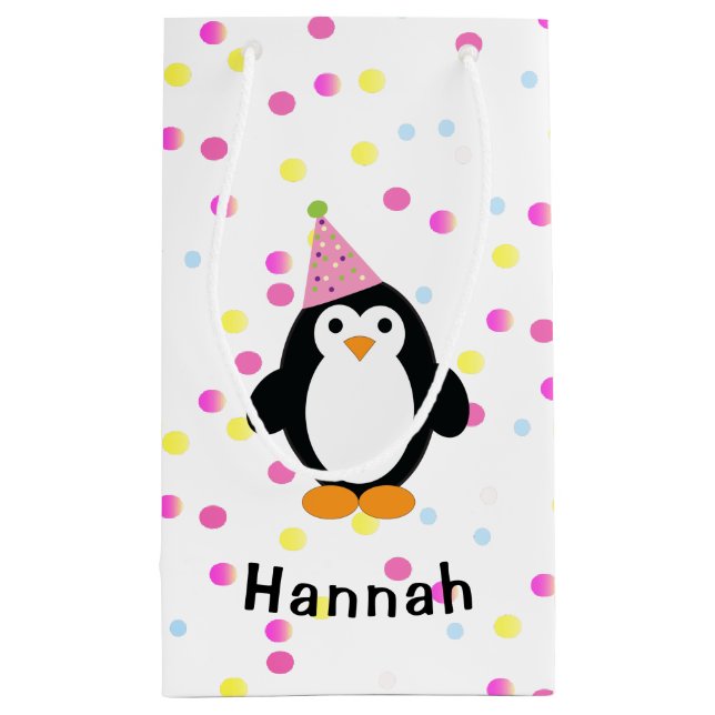 Party Penguin with Confetti Background Small Gift Bag (Back)