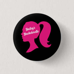 Party Pink & Black Bachelorette 1 Inch Round Button