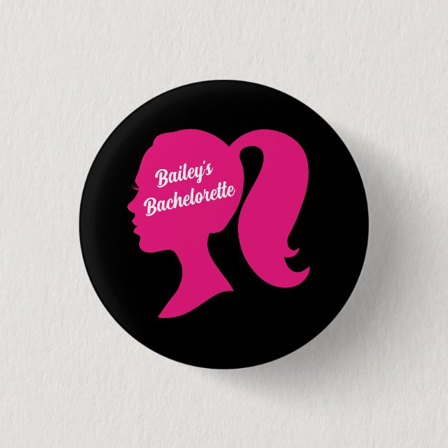 Party Pink & Black Bachelorette 1 Inch Round Button (Front)