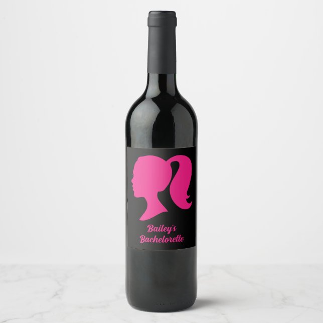 Party Pink & Black Bachelorette Wine Label (Front)
