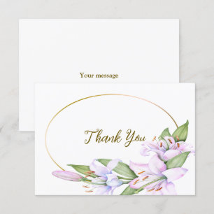 Party Pink Lily Flowers Golden Frame Beautiful Thank You Card
