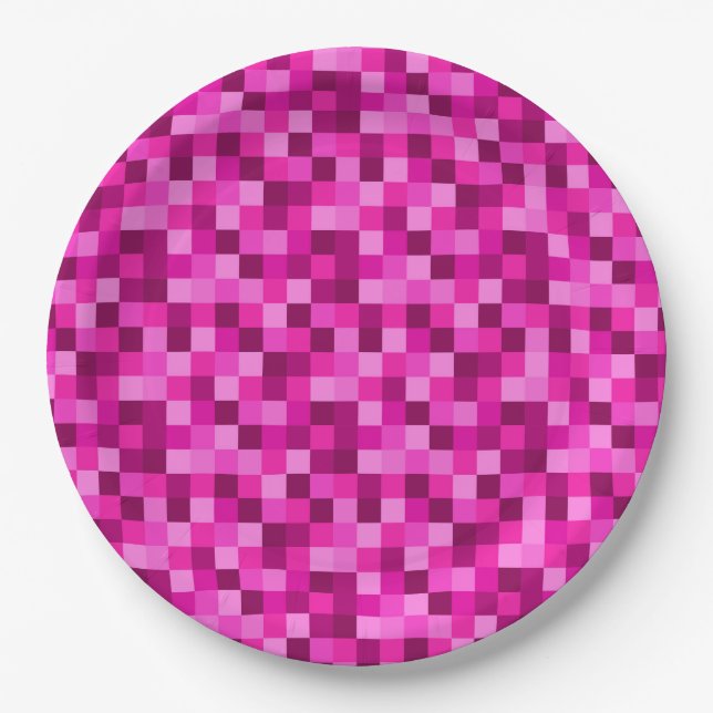Party Pink Pixels Paper Plates, Party Plates (Front)