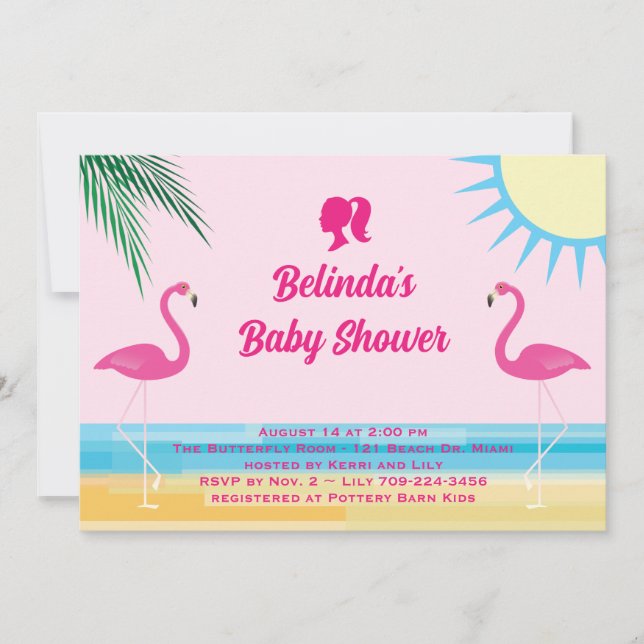 Party Pink Tropical Beach Baby Shower Invitation (Front)