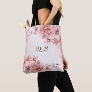 Party Pink Watercolor Flowers Shiny Glitter Modern Tote Bag
