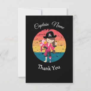 Party Pirate Captain Pink Girl Flat Thank You Card