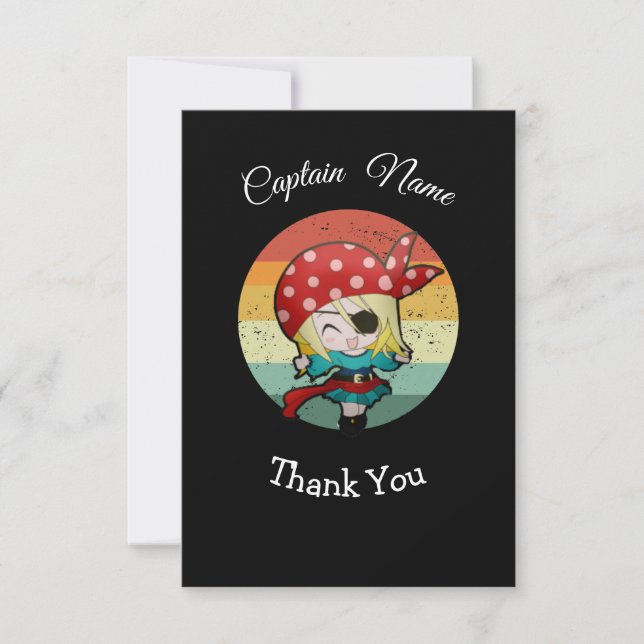 Party Pirate Girl Flat Thank You Card (Front)