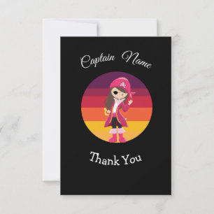 Party Pirate Pink Girl Flat Thank You Card