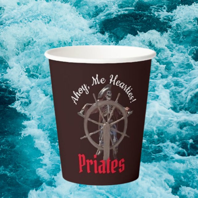 Party Pirates skeleton captain Paper Cups (PIRATE PARTY CUPS: You can use these cups as party favors, as treat cups, snack cups, drink cups  )