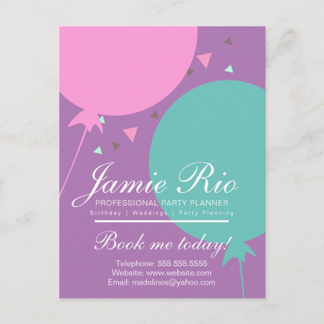 Party Planner Birthday Planning Balloon  Confetti Postcard (Front)