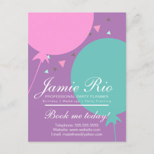 Party Planner Birthday Planning Balloon Confetti Postcard