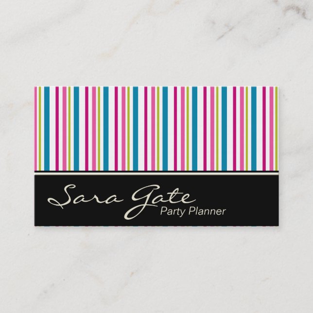 Party Planner Business Card - Colourful Stripes (Front)