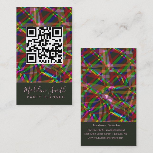 Party Planner Streamers QR Code Business Card (Front/Back)
