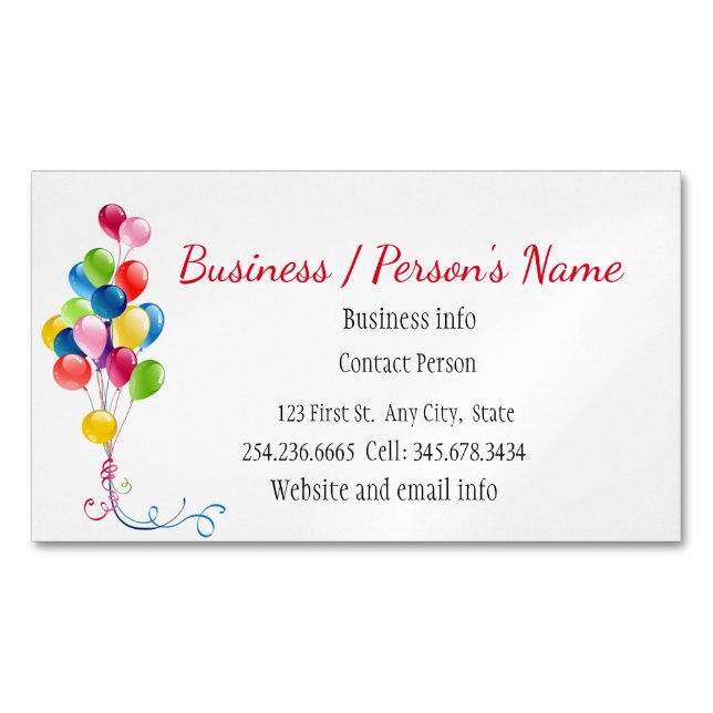 Party Planners Fun Colourful Balloons Custom  Magnetic Business Card (Front)