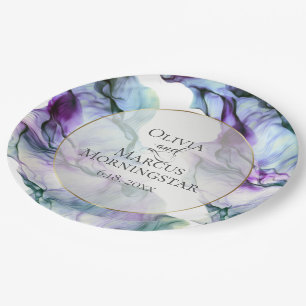 Party Plates   Vibrant Teal Indigo Abstract Ink