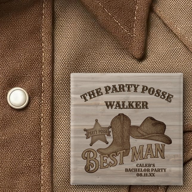 Party Posse Cowboy Bachelor Party Best Man 2 Inch Square Button (Creator Uploaded)