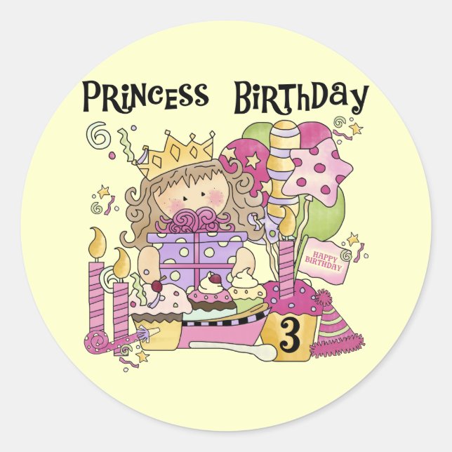 Party Princess 3rd Birthday Tshirts and Gifts Classic Round Sticker (Front)