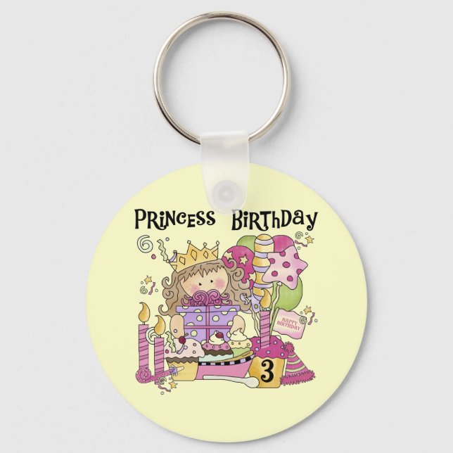 Party Princess 3rd Birthday Tshirts and Gifts Keychain (Front)