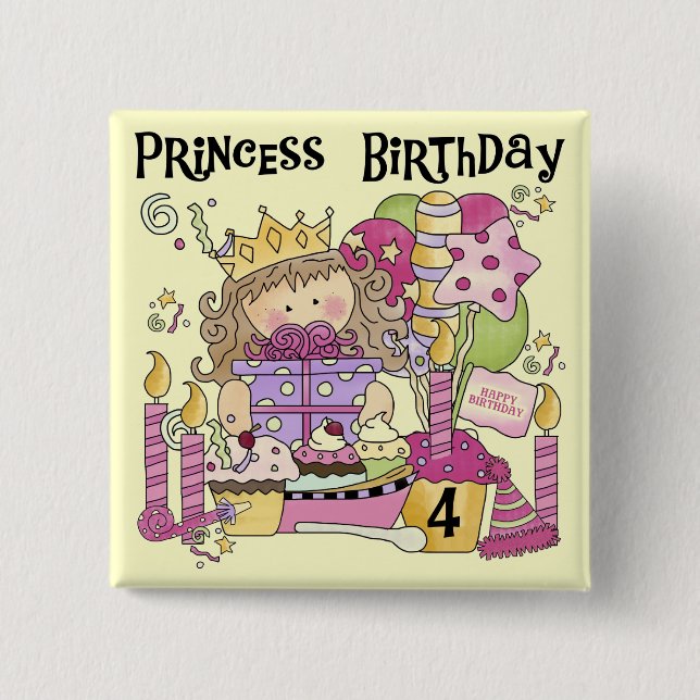 Party Princess 4th Birthday Tshirts and gifts 2 Inch Square Button (Front)