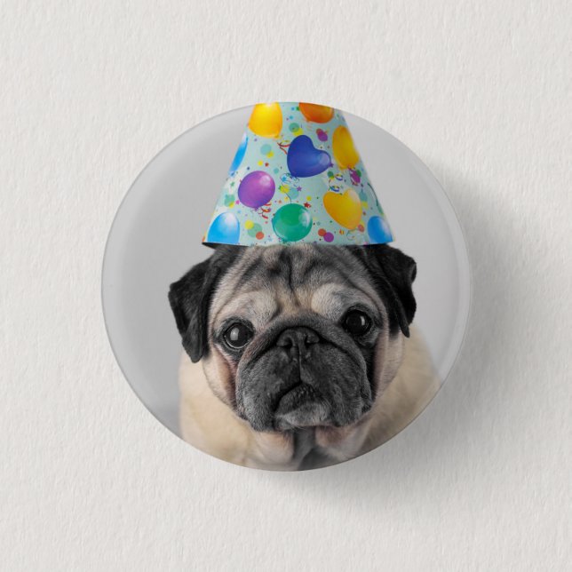 Party Pug 1 Inch Round Button (Front)