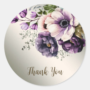 Party Purple Pink Flowers Golden Elegant Classic Round Sticker