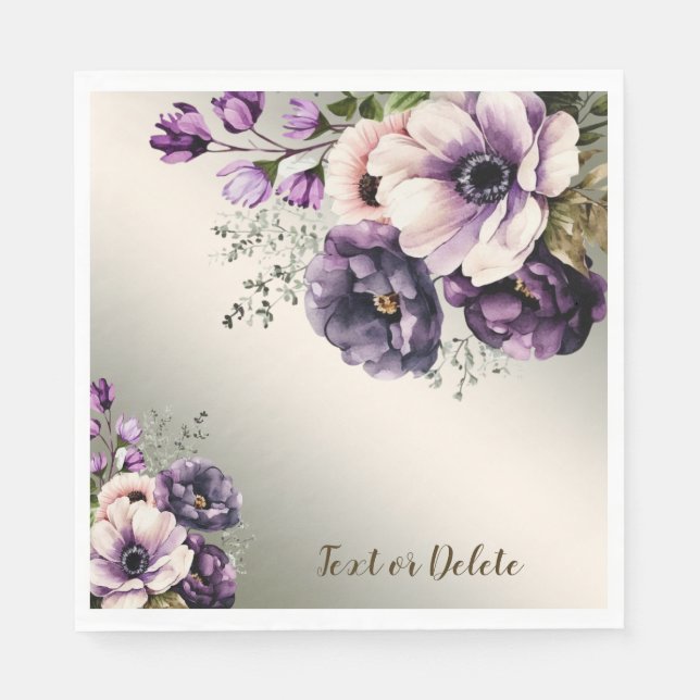 Party Purple Pink Flowers Golden Elegant Napkin (Front)