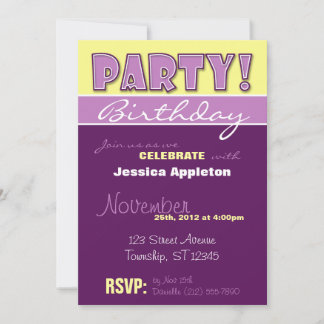PARTY! Purple & Yellow Birthday Invitations