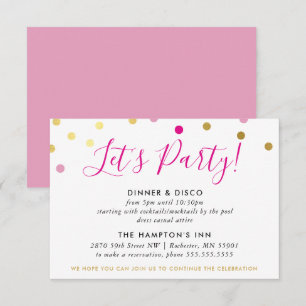 PARTY RECEPTION INFO glam confetti spot gold pink Invitation