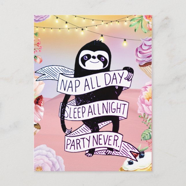 Party Sloth Postcard (Front)